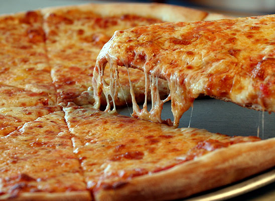 Classic Cheese Pizza with a cheese pull